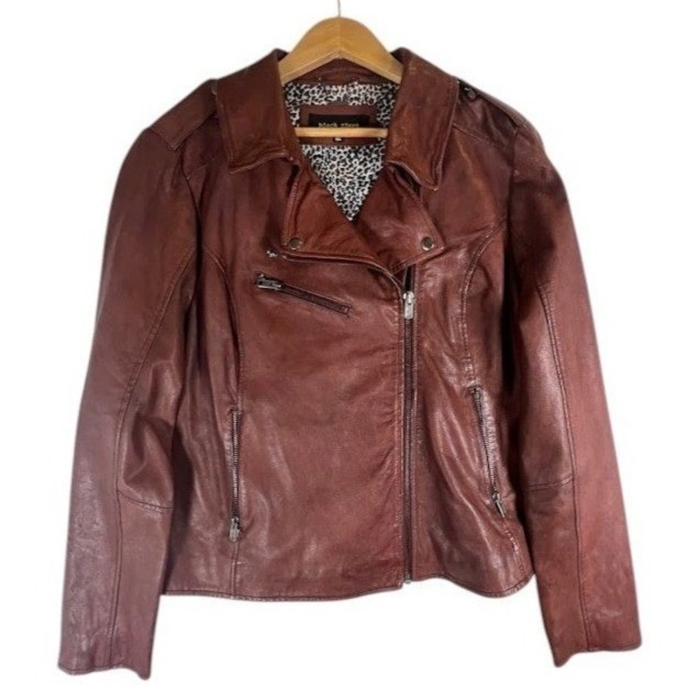 Black Rivet Genuine Leather Moto Jacket Womens XXL Oxblood Biker Plus Size